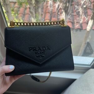 Prada Black Crossbody Bag with Gold Chain